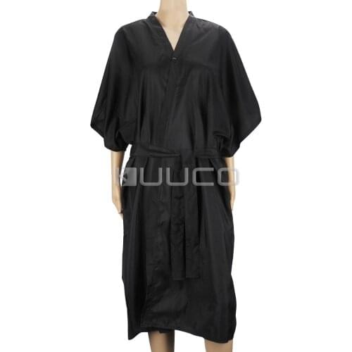 Long Spa Massage Robe Kimono Robe Bath Gown Solid Color Smock Cape Dress Hair Dye Shampoo Makeup Client Apparel Uniform_Black