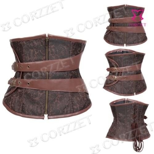 Gothic Brown Plus Size Corset Steampunk Waist Trainer Corsets Steel Boned Waist Cincher Women Corselet Corpetes E Espartilhos