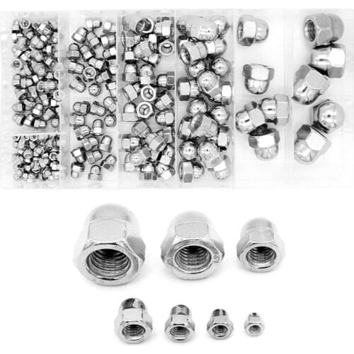 GTBL 180 Pcs Stainless Steel Dome Cap Nuts Hexagon Hex Head Cap Nut Bolt Set for Screws and Bolts M3 M4 M5 M6 M8 M10 M12