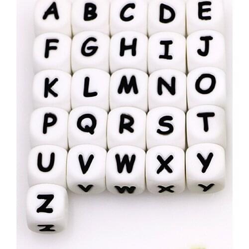 Kovict 100/200/500pcs English Letter 10mm Silicone Beads Baby Teething Pacifier Chain Silicone Baby Teether BPA Free
