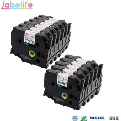 Labelife 10Pack 18mm*8m Black on White TZe-241 TZe241 Standard Laminated Label Tape for brother P-Touch Label Makers & Printer