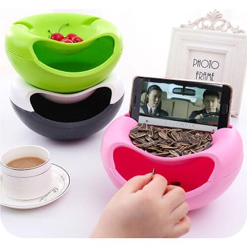 Multifunctional Plastic Double Layer Dry Fruit Containers Snacks Seeds Holder Desktops Plate Dish Organizer Storage Box Garbage