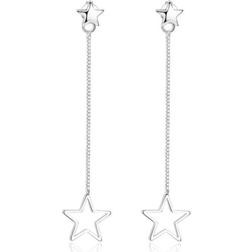 925 Sterling Silver Fashion Pentagram Star Chain Long Statement Tassel Earrings For Women Fashion Jewelry S-E326