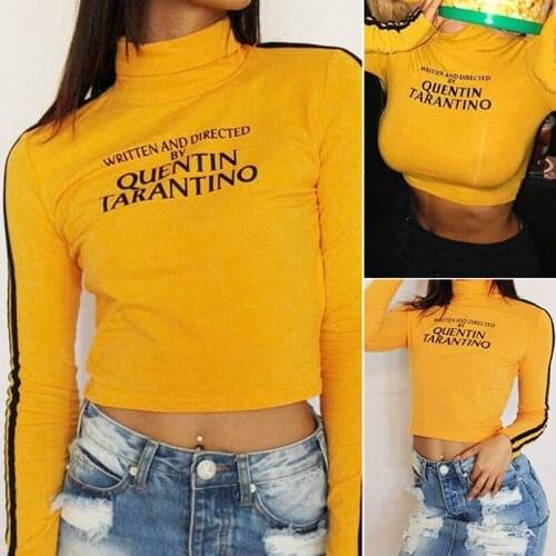 Fashion Sexy Crop Tops Women Side Stripe Long Sleeve Turtleneck Cotton Knitted Short T Shirt Lady