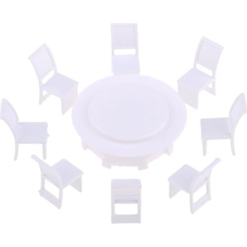9pcs Miniature Model Round Table + Chair Set DIY Architectural Layout 1:100