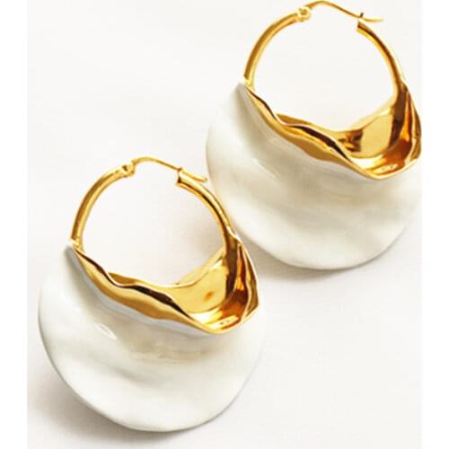 Irregular Metal Basket Large Hoop Earrings For Women Big White Enamel Statement Huggie Earrings Nickel Freewholesale CEL386
