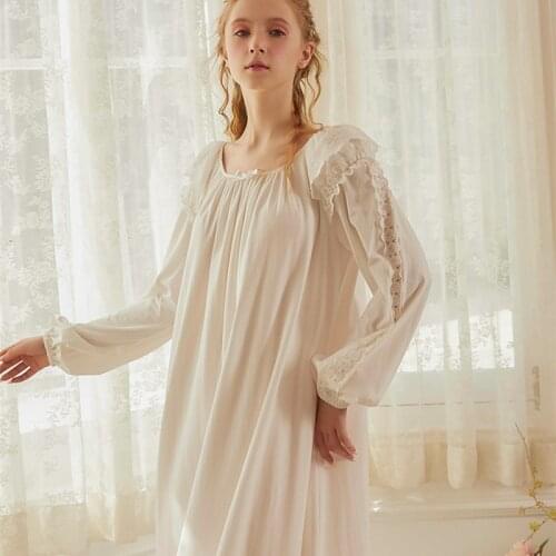 Nightgown Women Cotton Sleepwear Long Dress Long Sleeve Nightgown Comfortable Nightgown INS Fashion Dropshipping