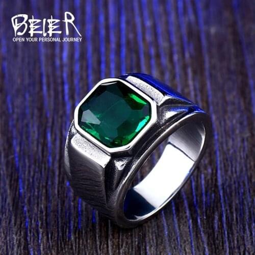 BEIER new store Stylish square embedding green and blue stones for men and womens high quality jewelry gifts LLBR8-586R