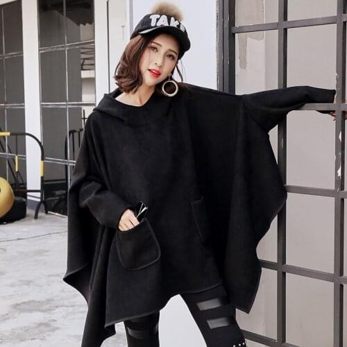 Autumn and winter in Europe and the United States in the new long hooded fashion sweater loose large-size womens cloak coat