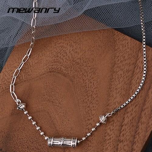 Mewanry 925 Sterling Silver Couples Necklace for Women New Fashion Vintage Party Creative Cylinder Clavicle Chain Jewelry Gifts