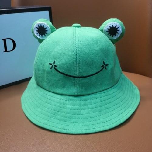 HT213 Frog Bucket Hat for Women Summer Autumn Plain Women Panama Outdoor Hiking Beach Fishing Cap Sunscreen Female Sunhat