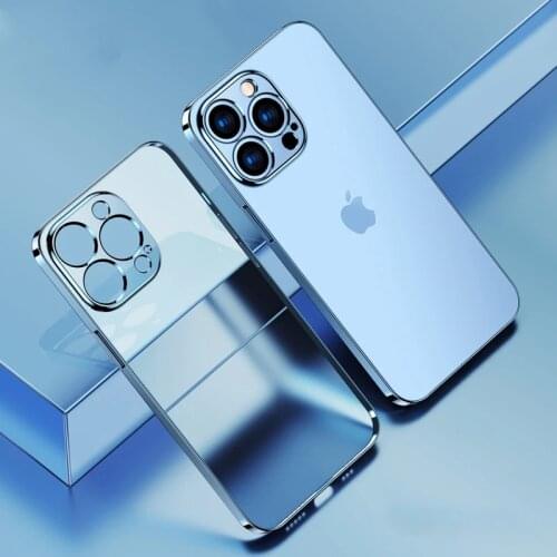Luxury Square Frame Plating Clear Case For iPhone 12 11 Pro Max Mini SE 2020 X XR XS Max 6 7 8 Plus Transparent Silicone Case
