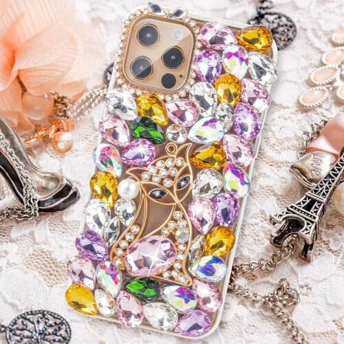 Luxury Fox Diamond Rhinestone Phone Case 3D Handmade Clear Cover for iPhone 13 12 11 Pro Max Xs Xr 8 7 Plus Gift for Women