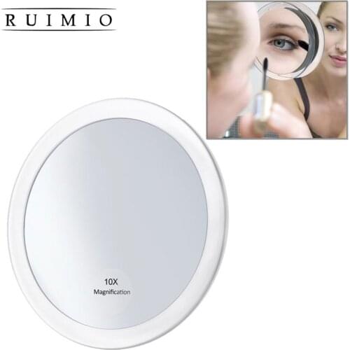 RUIMIO 10x Magnifying Round Mirror Make Up Mirror Folding Pocket Cosmetic Mirror Magnification Compact with 3 Suction Cups White