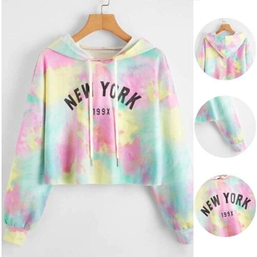 Tie Dye Female Long Sleeve Hoodie Pullover Sweatshirt Rainbow Letter Print Womens Sweatshirt Tops Ladies Clothes Felpe Donna