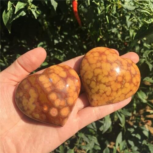 Unique natural stones and minerals yellow leopard print ocean jasper heart love gemstone for wedding decoration&home decoration
