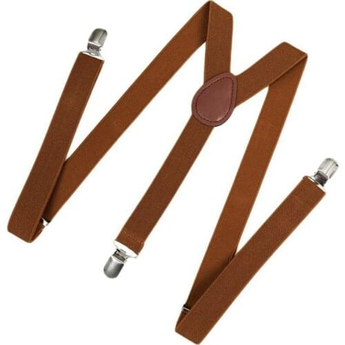Unisex Clip on Suspender Elastic Y-Shape Back Formal Adjustable Braces, Brown