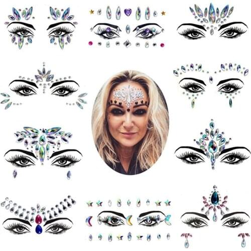 Temporary Rhinestone Face Eyebrow Jewels Stickers Tattoo Easy To Operate Crystal Gems DIY Gypsy Festival Party Glitter Stickers