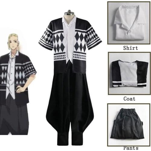 Japanese Anime Tokyo Revengers Ryuguuji Ken Cosplay Costumes Kimono Uniform Black White Cloak Hanagaki Takemichi Halloween Adult