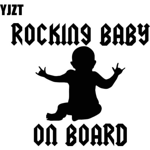 YJZT 16.3X14.5CM Baby On Board Vinyl Car Sticker Funny Rock Baby Cartoon Scratch Shield Decoration Decal C25-0098