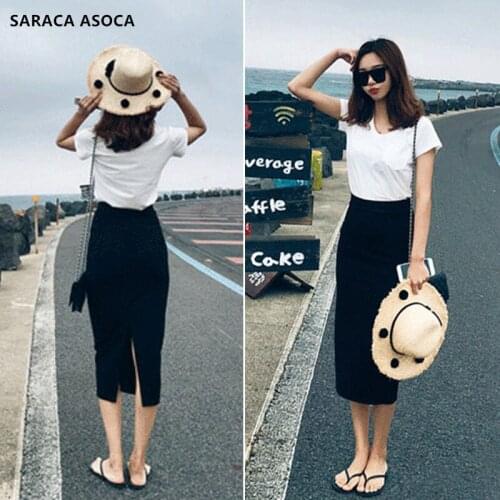 New Style Spring High-slit Womens Fashion Black Color Long Skirts Elastic High Waist Pencil Skirt For Female