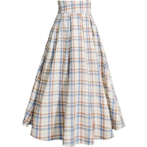 French Renaissance Vintage Gentle Fairy Plaid Skirts Harajuku Offiec Lady Courtly Style Women Elegant Long High Waisted Skirt