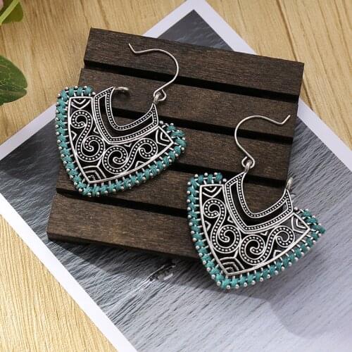 Vintage Ethnic Silver Color Geometric Earrings For Women Female Silk Bridal Party Wedding Jewelry Ornaments Accessories