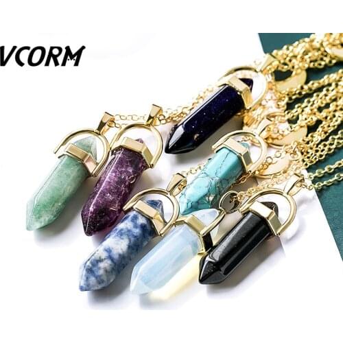New Fashion Hexagonal Column Quartz Necklaces For Women 2019 Natural Stone Bullet Crystal Pendants Necklace Party Jewelry Gift