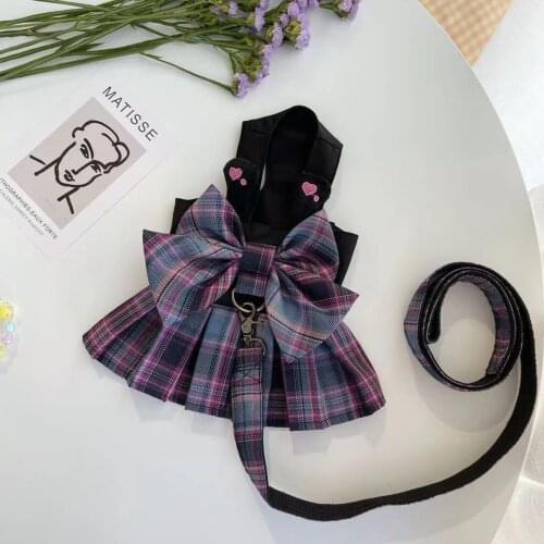 Small Dogs Vest Harness JK Dress Cute Puppy Uniform With Lead Ropes Small Poodle Chihuahua Teddy Adorable Harenss Set