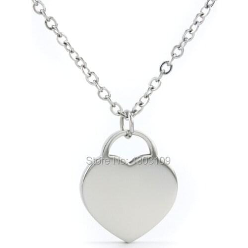 10pcs jewelry burnish polished mini heart tag Necklace silver color for women girls stainless steel wholesale price