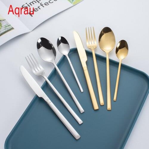 16pcs Knight Stainless Steel Cutlery Square Handle Knife Fork Coffee Spoon Western Steak Cutlery Set Kitchen Tableware Sets