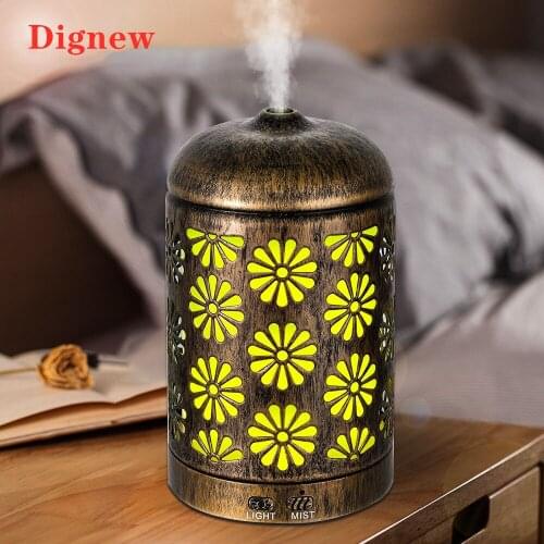 200ml Air Humidifier Iron Metal Ultrasonic Mist Maker Aroma Essential Oil Diffuser With 7 Color Light Change Bedroom Home SPA