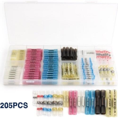 200PCS Heat Shrink Butt Wire Connector Crimp Terminals Soldered Terminal Sleeve Splice Terminal connectors Assorted kit