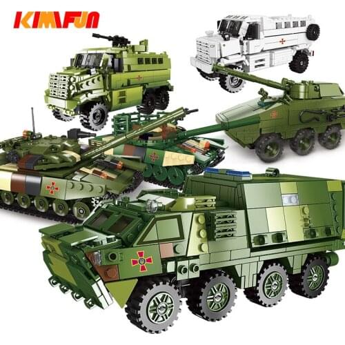300pcs+ Building Block Toys Military Camouflage Tank Model Transport Medical Truck Assembling Armored Vehicle Brick