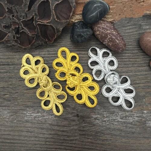 1pair -5Pairs Golden Silver Cheongsam Button Five Chinese Knot Buttons Fastener DIY Cheongsam Belt Clothing sewing Accessories