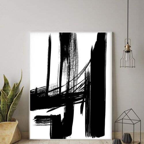 Abstract Canvas Painting Black White Wall Art Minimalist Brush Strokes Poster Lines Drawing Pictures for Living Room Home Decor