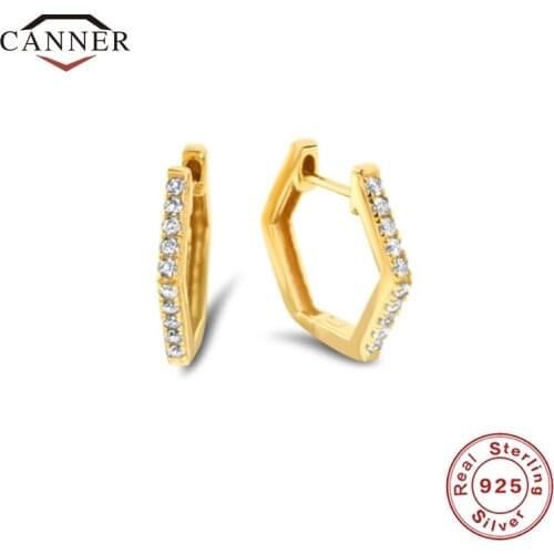CANNER 925 Sterling Silver Fashion Hexagonal Diamond CZ Stud Earrings for Women Piercing Earring Jewelry Pendientes Plate 925