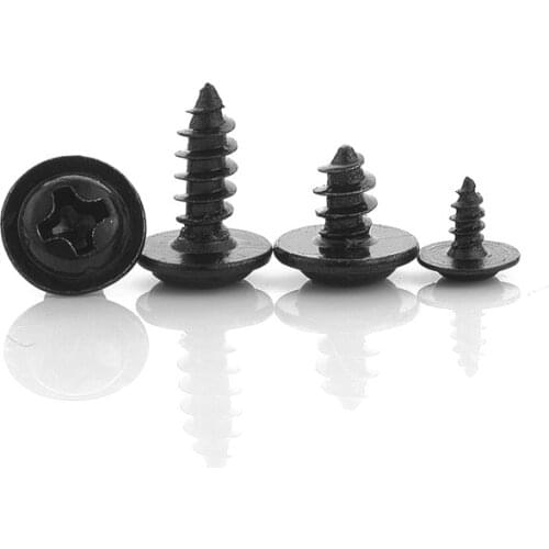 Free shipping Black cross round head with mat self - tapping screw PWA disc head muon screwM1.2 M1.4 M1.7