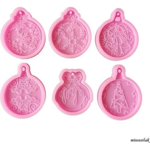 Minsunbak Shiny Christmas Keychain Silicone Mold Resin Craft Pendant Clay New Years Candy And Chocolate Jewelry Making