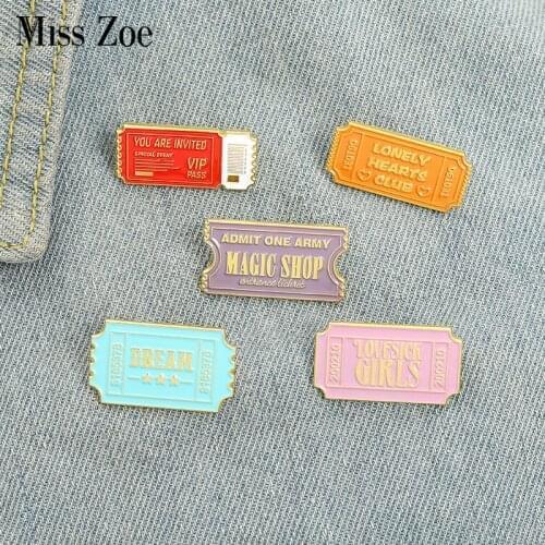 Tickets Enamel Pins Custom Dream Admit One Pass Brooch Lapel Badge Bag Cartoon Jewelry Gift for Kids Friends