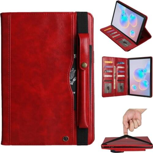 SM-T865 for Samsung Galaxy Tab S6 SM-T860 Case Premium PU Leather for Samsung Tab S6 T860 Tablet Case with Wallet Bag+Film+Pen
