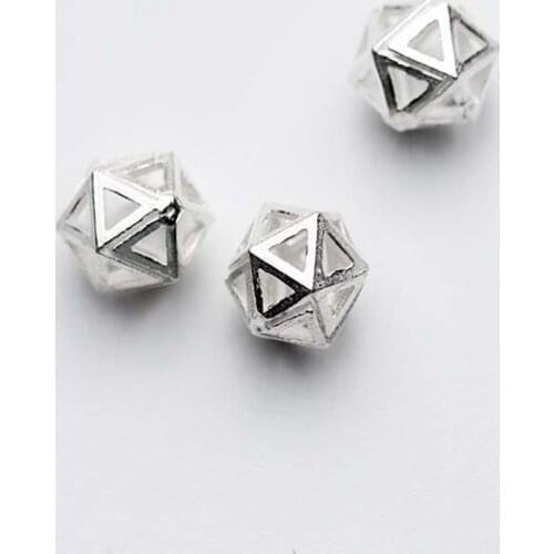 2pcs/lot 925 Sterling Silver Geometry Spacer Beads 7mm Hollow Out Craft Silver Charm Beads DIY Jewelry Making Bracelets Necklace