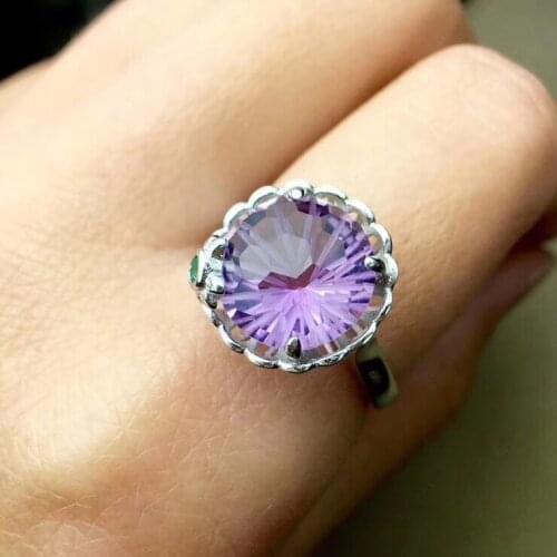 Natural amethyst ring Men Women rings Free shipping Natural real amethyst 925 sterling silver Gem Size 10*10mm