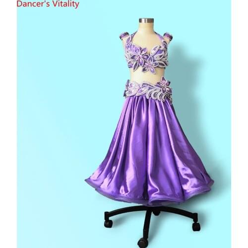 Belly Dance Competition Outfits Customized Bra Belt Colorfule Fishbone Skirt Set Oriental Indian Drum Dancing Performance Costum