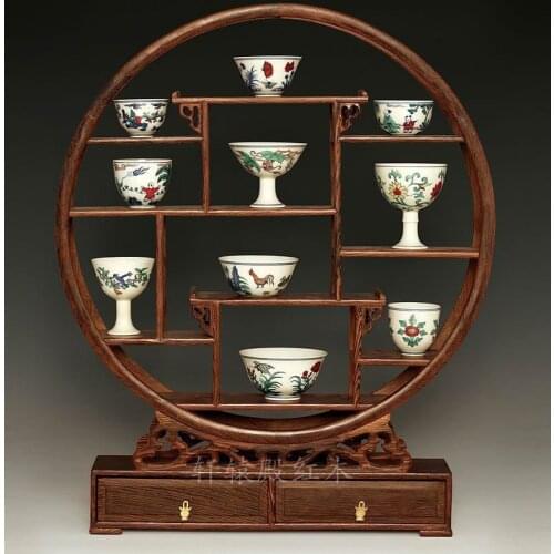 Red Wings wood carving wood antique Chinese furniture, curio display rack Modern Shelf Teapot