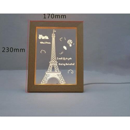 Creative DIY Wooden Photo Frame LED Night Light 3D Carving Beech Luminous Acrylic Crystal Decoration Customization