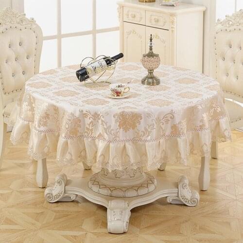 Europe Satin Lace Table Cloth Jacquard Square Round Tea Dining Tablecloth Size 180/200/220cm Household Dustproof Cover Tapete