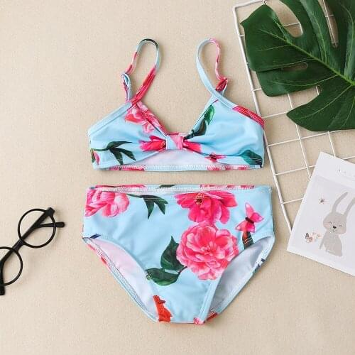 Girls' swimsuit suits, childrens clothing, girls summer seaside vacation, bikini, flower pattern, baby swimsuit, two-piece suit