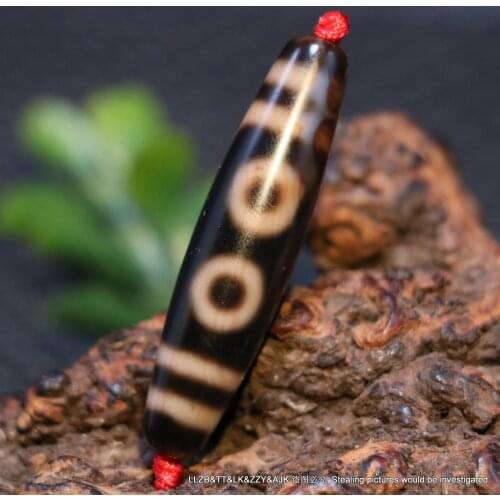 LKbrother Talisman Treasure Energy Tibetan Old Oily Agate FULL Red Cinnabar Dots 5 Eye Rich Symbol dZi Bead
