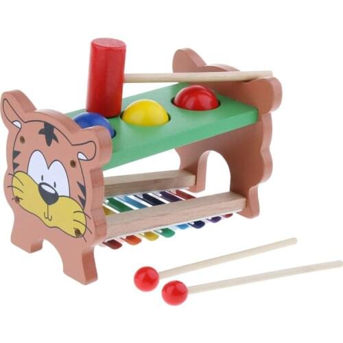 2-in-1 Musical Instrument Wooden Hammering Ball Xylophone Sensory Development Montessori Educational Toys for Children Kids